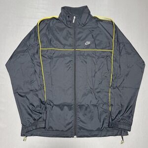 Vintage Nike Jacket Men's Large Black Yellow Swoosh Windbreaker Full Zip 90s Y2K